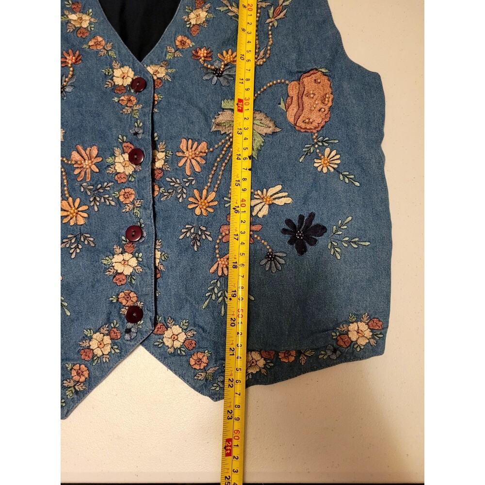 Agapo Collection Vest Size L Boho Southwest Artsy Embroidered Beaded Floral Cute - Picture 10 of 12